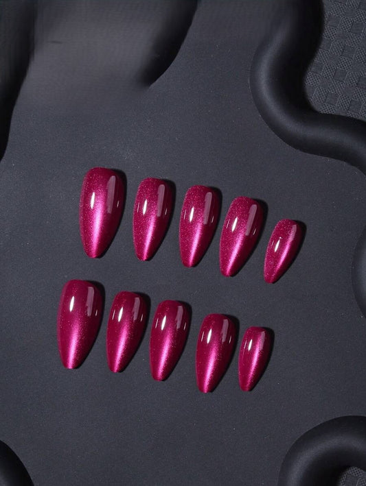 Pink Cat Eye 3D Magnetic Press On Fake Nails