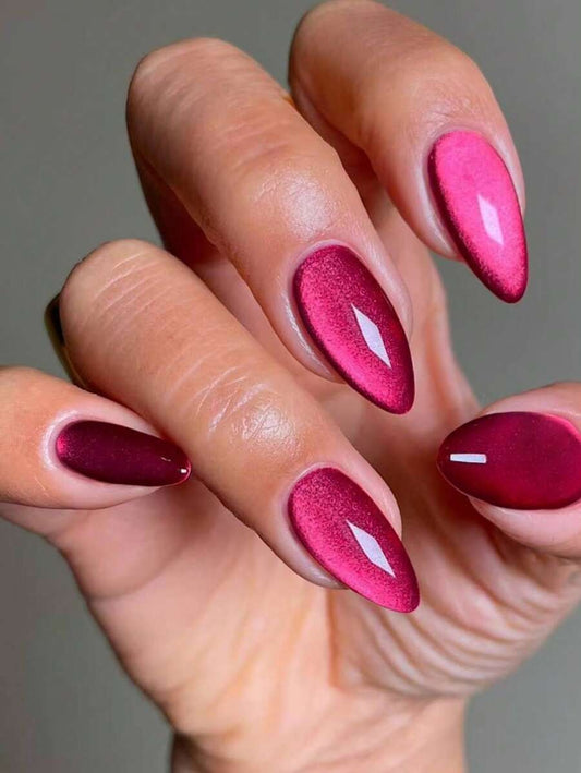 Pink Cat Eye 3D Magnetic Press On Fake Nails