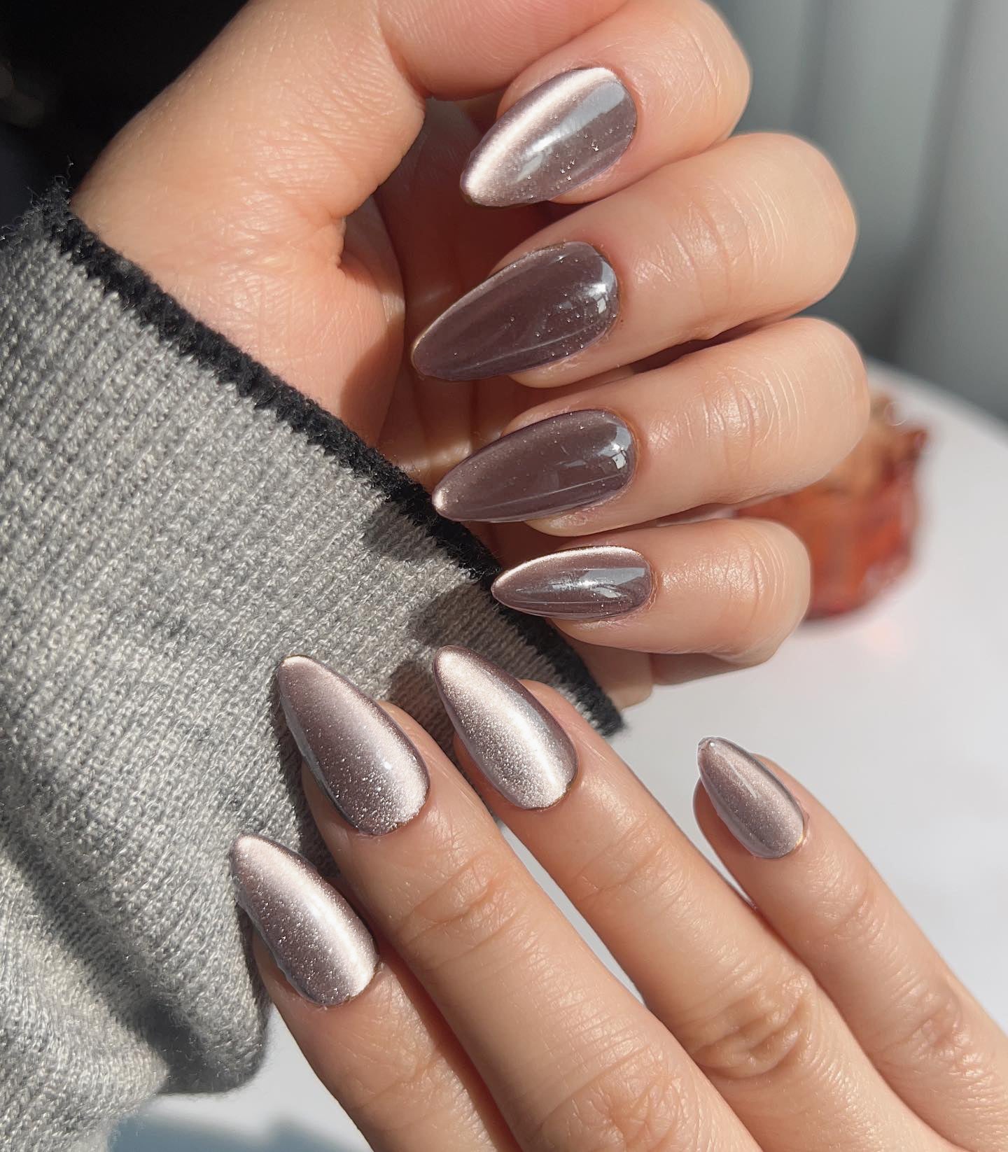 Grey Pink Cat Eye 3D Magnetic Press-On Nails