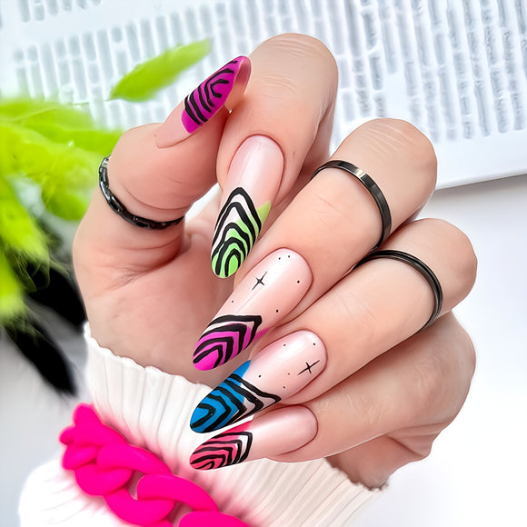 Glossy Colorful Swirls Press on Fake Nails // tns968