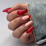 Glossy Red French Studded Press on Fake Nails // tns967