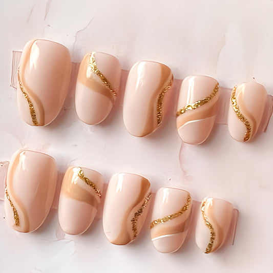 Glossy Nude Swirls Press on Fake Nails // tns959