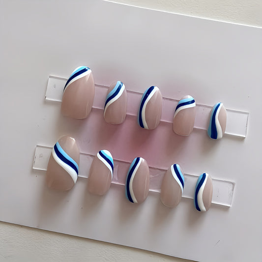 Glossy Blue Swirls Press on Fake Nails // tns950