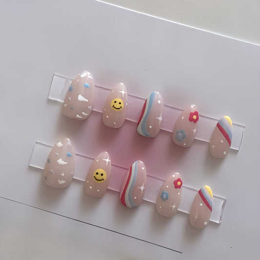 Glossy Colorful Smiley Press on Fake Nails // tns949