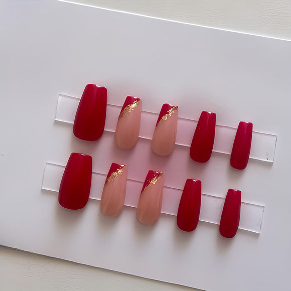 Glossy Red French Press on Fake Nails // tns948