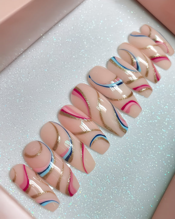 Glossy Colorful Swirls Press on Fake Nails // tns945