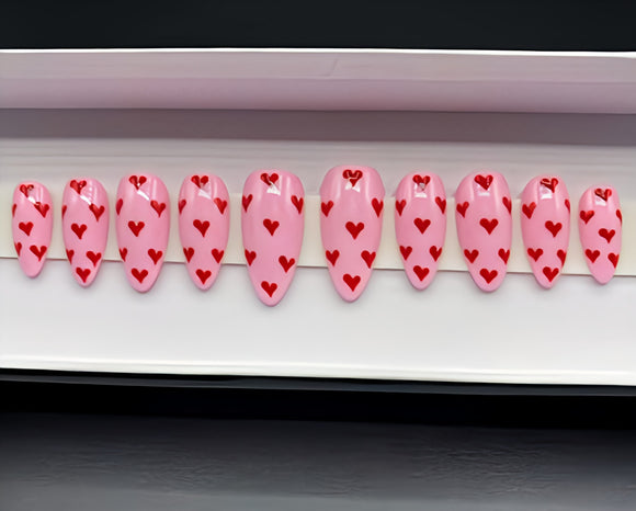 Glossy Light Pink Hearts Press on Fake Nails // tns943