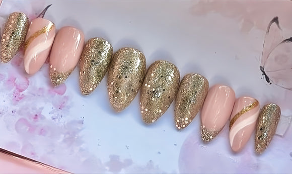 Glossy Glitter Swirls Press on Fake Nails // tns938