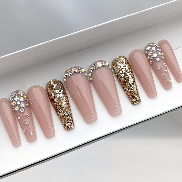 Glossy Nude Studded Press on Fake Nails // tns933