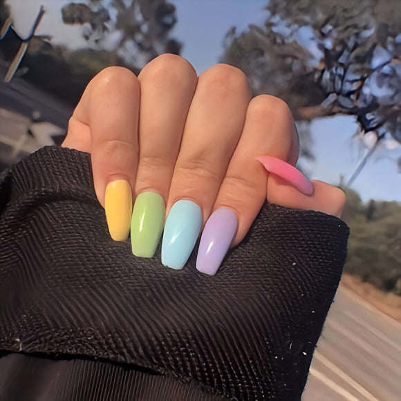 Glossy Colorful Pastels Press on Fake Nails // tns928