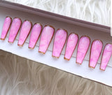 Glossy Pink Marble Press on Fake Nails // tns927