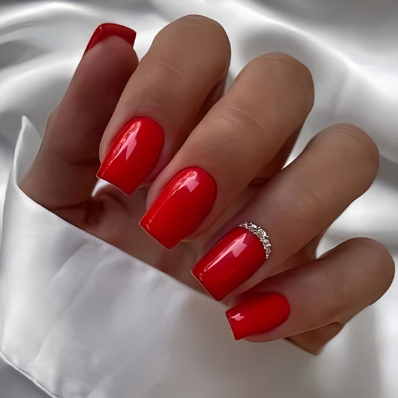 Glossy Red Studded Press on Fake Nails // tns926