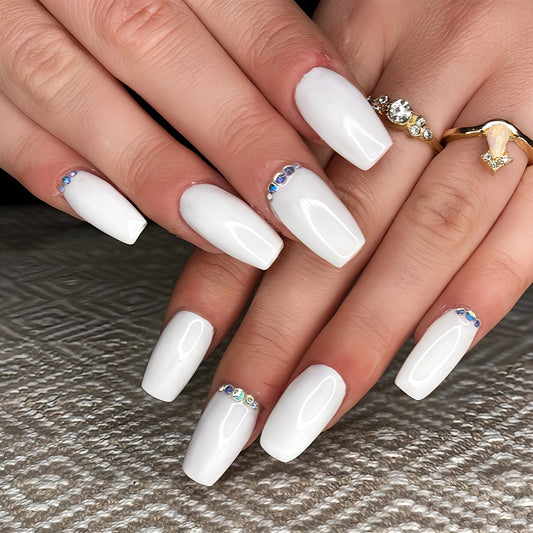 Glossy White Studded Press on Fake Nails // tns919