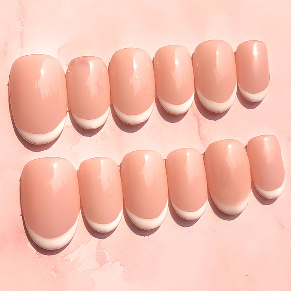 Glossy Nude French Press on Fake Nails // tns916