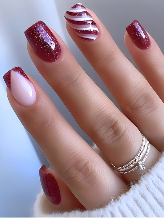 Glossy Maroon French Press on Fake Nails // tns910