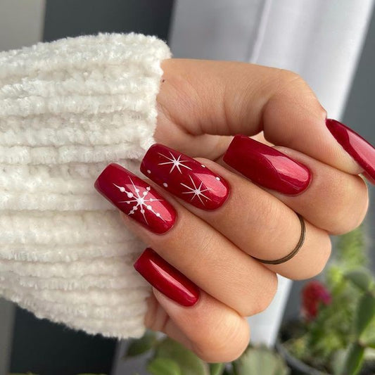 Glossy Maroon Snowflakes Press on Fake Nails // tns908