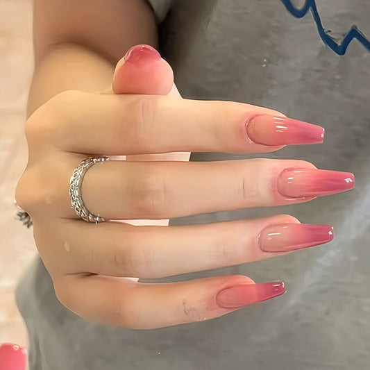 Glossy Pink Ombre Artificial Press on Fake Nails Set- RTS (Pack of 24 nails)