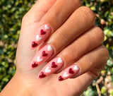Glossy Red and White Hearts Press on Fake Artificial Nails / tns1277