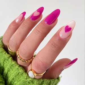 Glossy Pink Hearts Press on Fake Artificial Nails / tns1285
