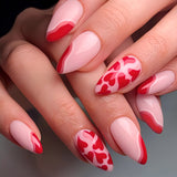 Glossy Red French Hearts Press on Fake Artificial Nails / tns1287