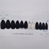 The NailzStation Matte Black Marble Press on Fake Artificial Nails Set with glue, filer, sticker application kit // 1078