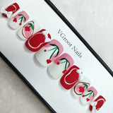 The NailzStation Matte Red and White 3D Floral Press on Fake Artificial Nails Set with glue, filer, sticker application kit // 1037