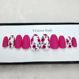 The NailzStation Matte Pink Floral Press on Fake Artificial Nails Set with glue, filer, sticker application kit // 1033