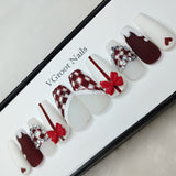 The NailzStation Matte Maroon 3D bow Press on Fake Artificial Nails Set with glue, filer, sticker application kit // 1032