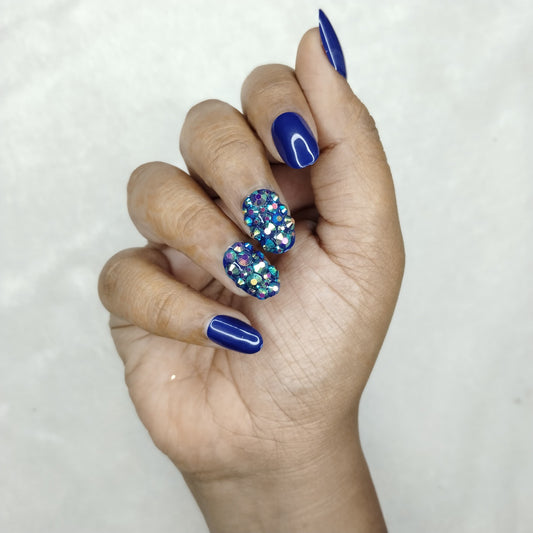 The NailzStation Glossy Blue Studded Press on Fake Artificial Nails Set with glue, filer, sticker application kit // 1133