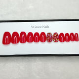 The NailzStation Glossy Red Studded Press on Fake Artificial Nails Set with glue, filer, sticker application kit // 1128