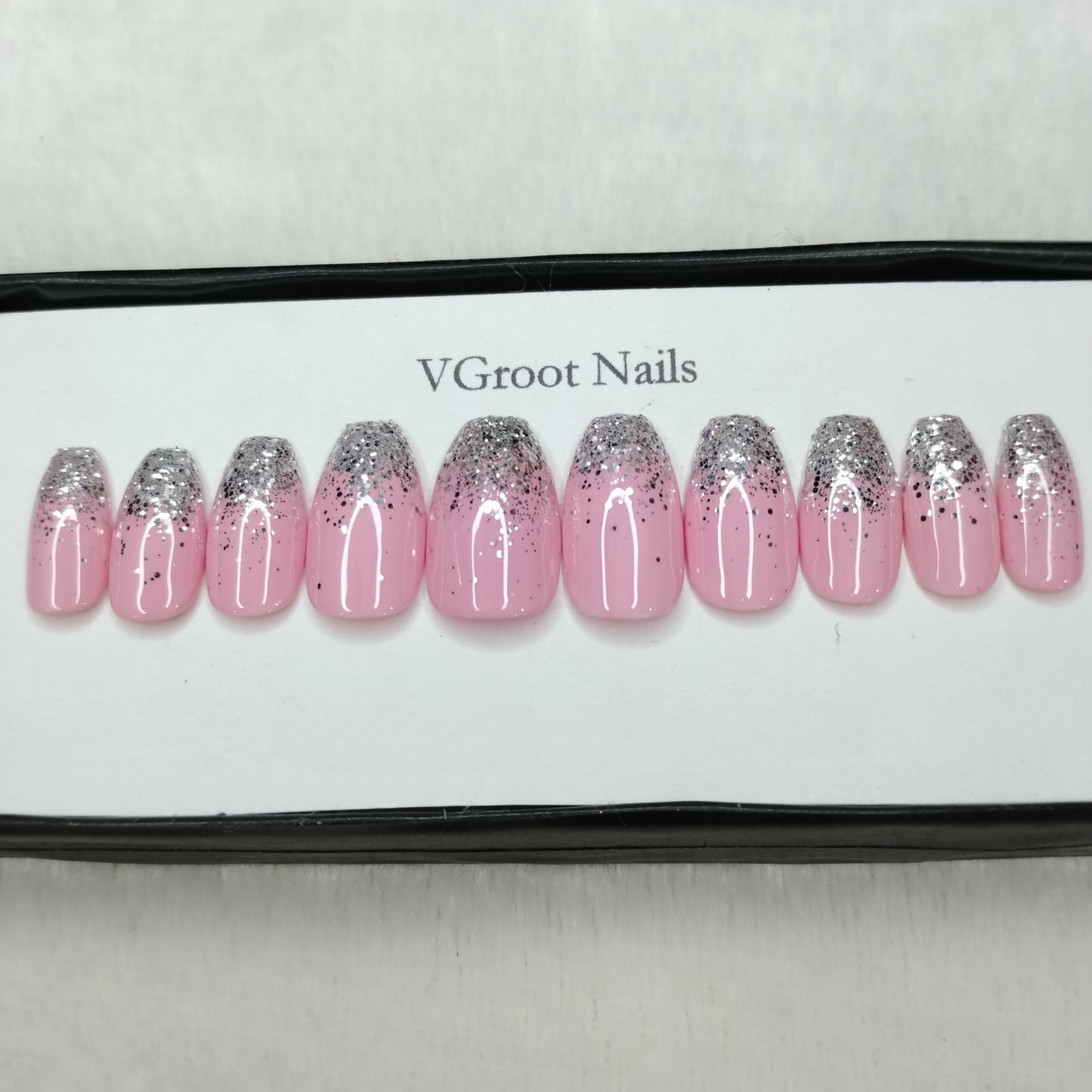 The NailzStation Glossy Light Pink Glitter Ombre Press on Fake Artificial Nails Set with glue, filer, sticker application kit // 1124