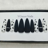 The NailzStation Matte Black Cow Print Press on Fake Artificial Nails Set with glue, filer, sticker application kit // 1108