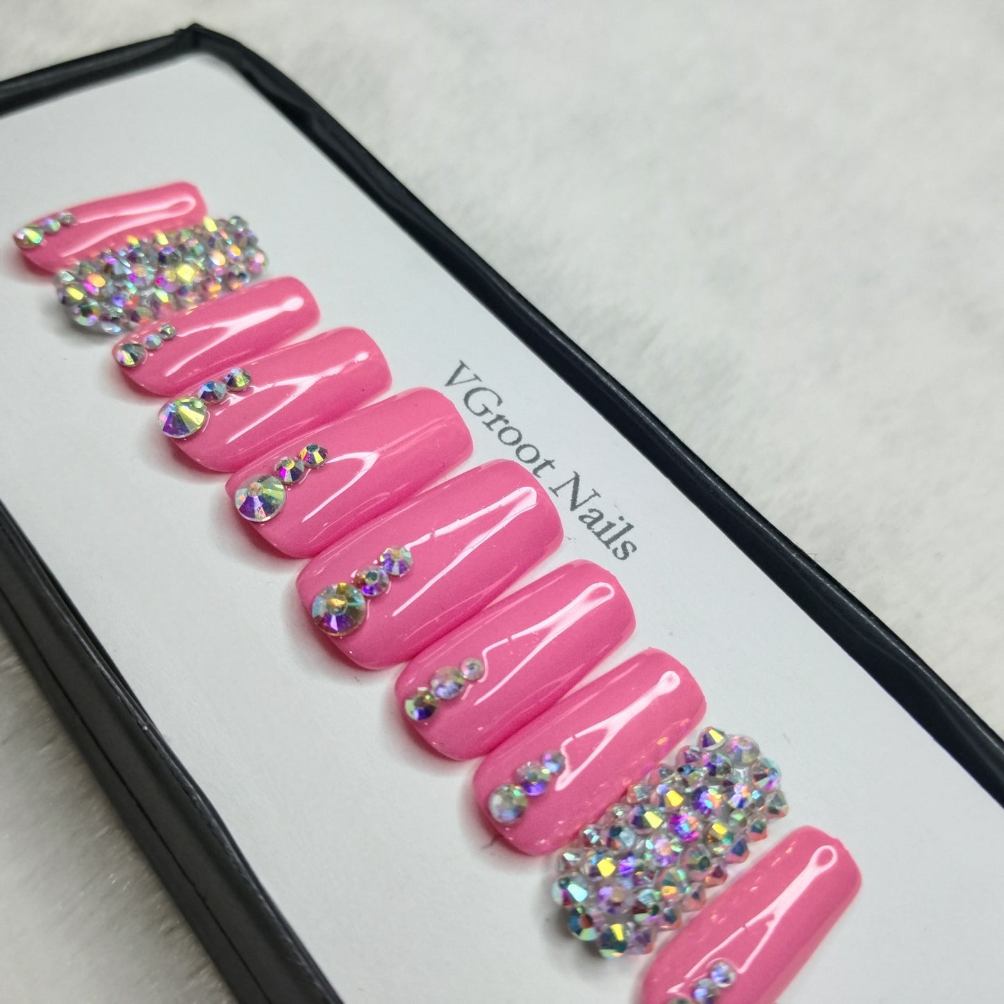 The NailzStation Glossy Light Pink Studded Press on Fake Artificial Nails Set with glue, filer, sticker application kit // 1104