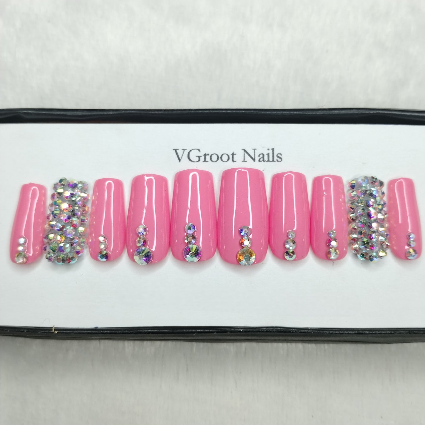 The NailzStation Glossy Light Pink Studded Press on Fake Artificial Nails Set with glue, filer, sticker application kit // 1104