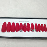 The NailzStation Matte Red Studded Press on Fake Artificial Nails Set with glue, filer, sticker application kit // 1093