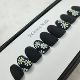 The NailzStation Matte Black Floral Press on Fake Artificial Nails Set with glue, filer, sticker application kit // 1088