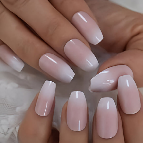 Glossy Nude Ombre Artificial Press on Fake Nails Set Coffin- RTS (Pack of 24 nails)