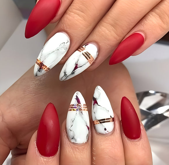 Matte Red Marble Press on Fake Nails // tns273