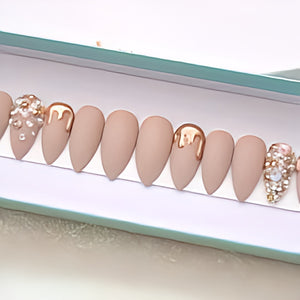 Matte Nude Studded Press on Fake Nails // tns281