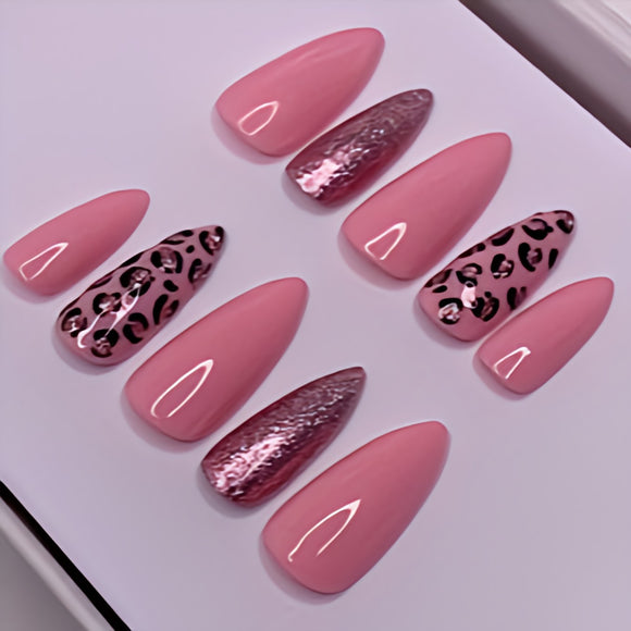 Glossy Light Pink Animal Print Press on Fake Nails // tns285