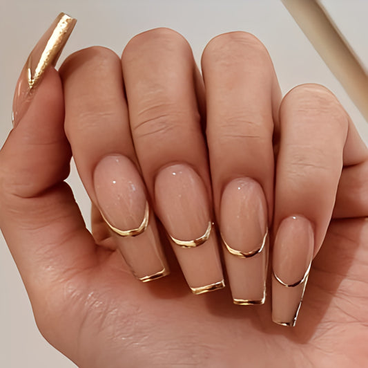 Glossy Nude Chrome French Press on Fake Nails // tns288