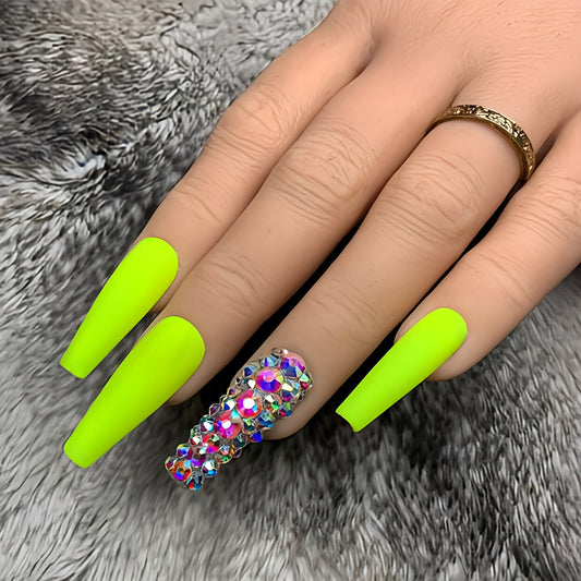 Matte Neon Studded Press on Fake Nails // tns293