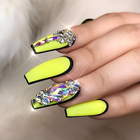 Matte Neon Studded Press on Fake Nails // tns300