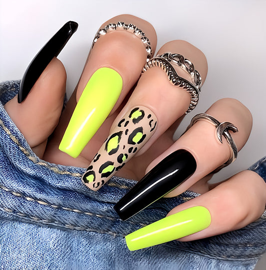 Glossy Neon Animal Print Press on Fake Nails // tns301