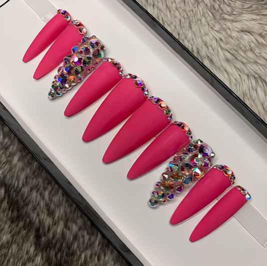 Matte Pink Studded Press on Fake Nails // tns308