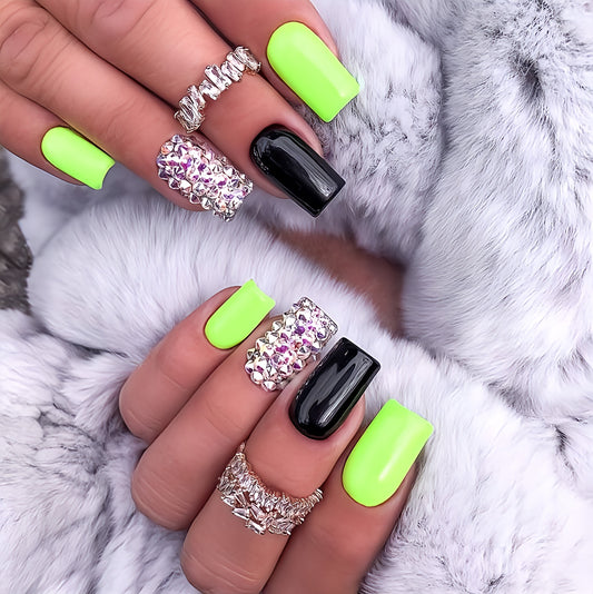 Glossy Neon Studded Press on Fake Nails // tns310