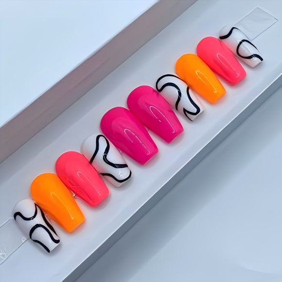 Glossy Colorful Swirls Press on Fake Nails // tns339