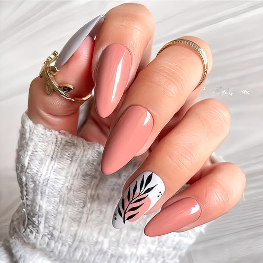 Glossy Peach Floral Press on Fake Nails // tns390