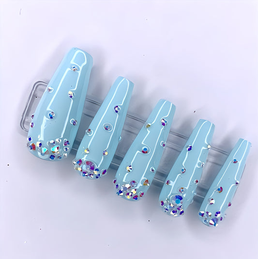 Glossy Blue Studded Press on Fake Nails // tns396