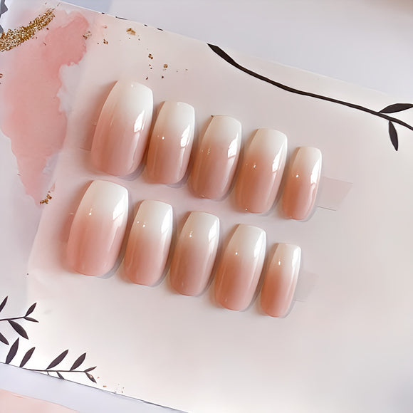 Glossy Nude French Ombre Press on Fake Nails // tns883